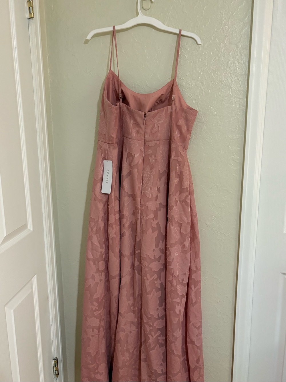 Azazie Moira Rosette Plus-Size Blush Pink Lace Bridesmaid Dress with Front Slit - Picture 4 of 6